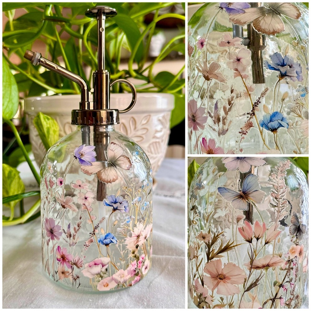 Artisan Floral Glass Plant  Mister in Pink, Blue, Purple